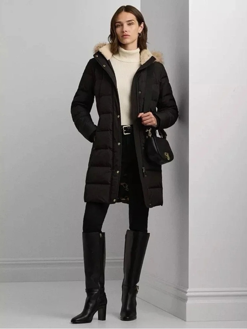 Ralph Lauren Black Puffer Down Jacket with Faux Fur Trim - Picture 8 of 8